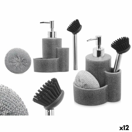 Dispenser di Sapone 2 in 1 per Lavandino Kinvara B5614B Plastica Poliresina 14 x 18,5 x 12 cm Cucina (12 Unità)