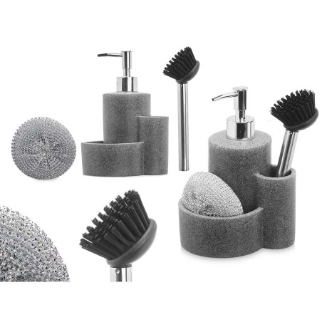 Dispenser di Sapone 2 in 1 per Lavandino Kinvara B5614B Plastica Poliresina 14 x 18,5 x 12 cm Cucina (12 Unità)