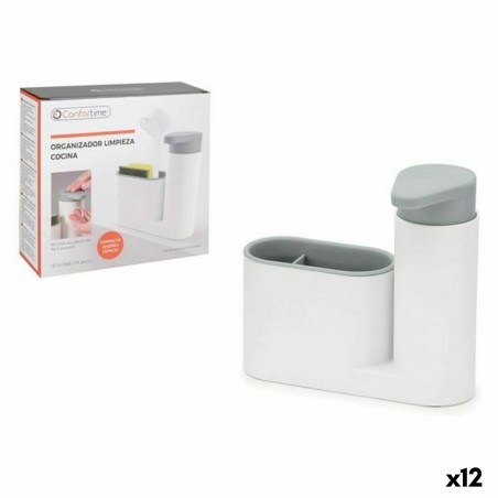 Dispenser di Sapone 2 in 1 per Lavandino Confortime 18 x 6 x 16 cm Portasapone Bianco (12 Unità)
