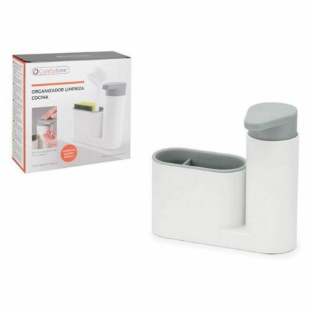 Dispenser di Sapone 2 in 1 per Lavandino Confortime 18 x 6 x 16 cm Portasapone Bianco (12 Unità)