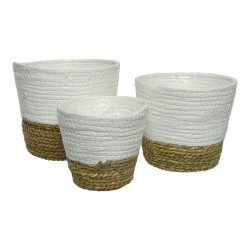 Set di vasi da fiori EDM 875984 Bianco Marrone Corda (3 Pezzi)
