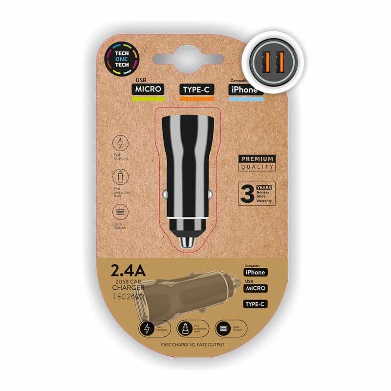 Caricabatterie per Auto Tech One Tech TEC2802 Doppia USB-C Micro USB Caricabatterie per Auto Tech One Tech TEC2802 Doppia USB-C Micro USB