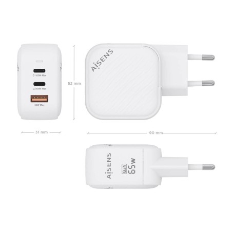 Caricabatterie da Parete Aisens ASCH-65W3P026-W Bianco 65 W (1 Unità)