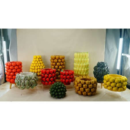 Vaso Home ESPRIT Rosso Ceramica Gres Fragole Tropicale 23 x 23 x 34 cm