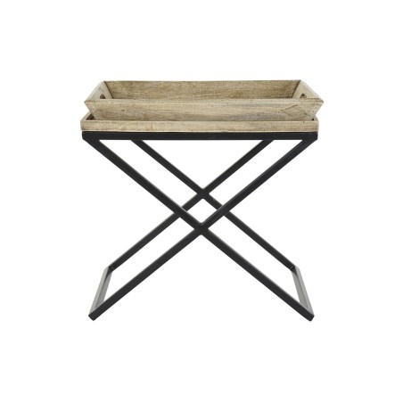 Tavolo aggiuntivo DKD Home Decor Nero Naturale Metallo Legno di mango 55 x 45 x 53 cm