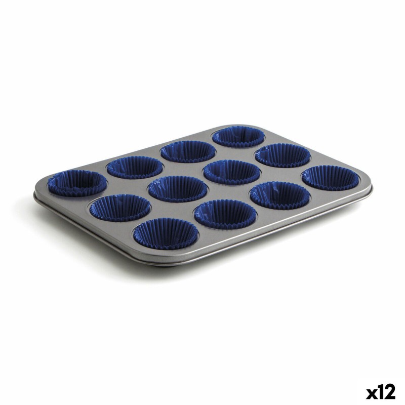 Teglia per Muffin Quid Sweet Grey Nero 36 x 17 x 3 cm (12 Unità) Teglia per Muffin Quid Sweet Grey Nero 36 x 17 x 3 cm (12 Unità)
