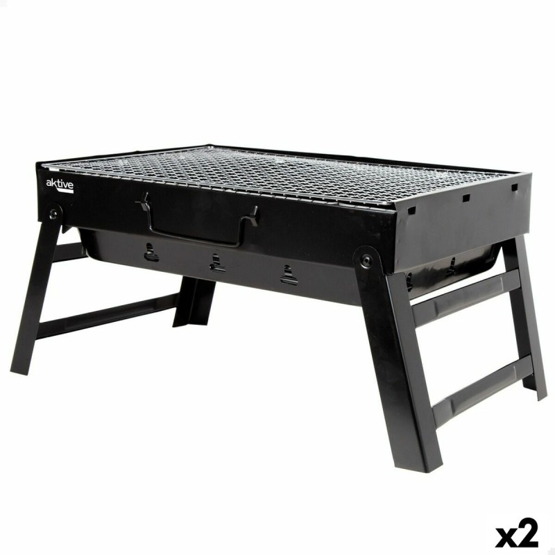 Barbecue Portatile Aktive Rettangolare Nero 50 x 23 x 30 cm (2 Unità) Barbecue Portatile Aktive Rettangolare Nero 50 x 23 x 30 cm (2 Unità)