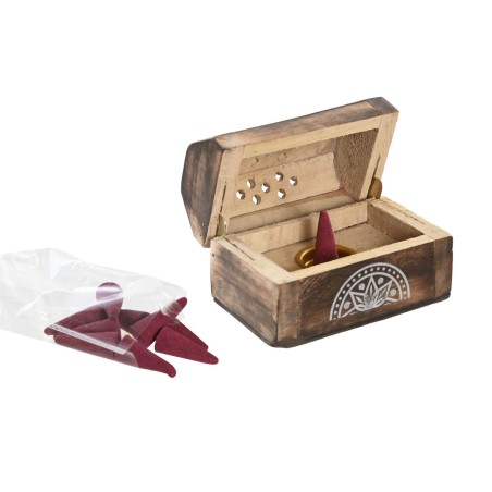 Bruciatore di essenze Home ESPRIT Legno di mango Mandala Indiano 9,5 x 5,5 x 6 cm Incenso (6 Unità) (10 Unità)