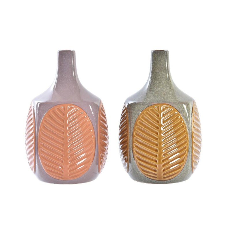 Vaso DKD Home Decor Marrone Rosa Gres Foglia della pianta 17 x 17 x 26 cm (2 Unità) Vaso DKD Home Decor Marrone Rosa Gres Foglia della pianta 17 x 17 x 26 cm (2 Unità)