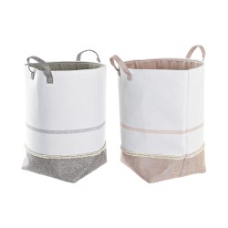 Cesto per i Panni Sporchi DKD Home Decor Grigio Rosa Poliestere (50 x 30 x 60 cm) (2 Unità)