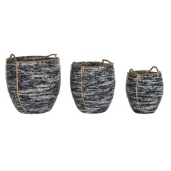Set di Cestini DKD Home Decor Bianco Nero 56 x 56 x 60 cm 52 x 52 x 60 cm Plastica (3 Pezzi)