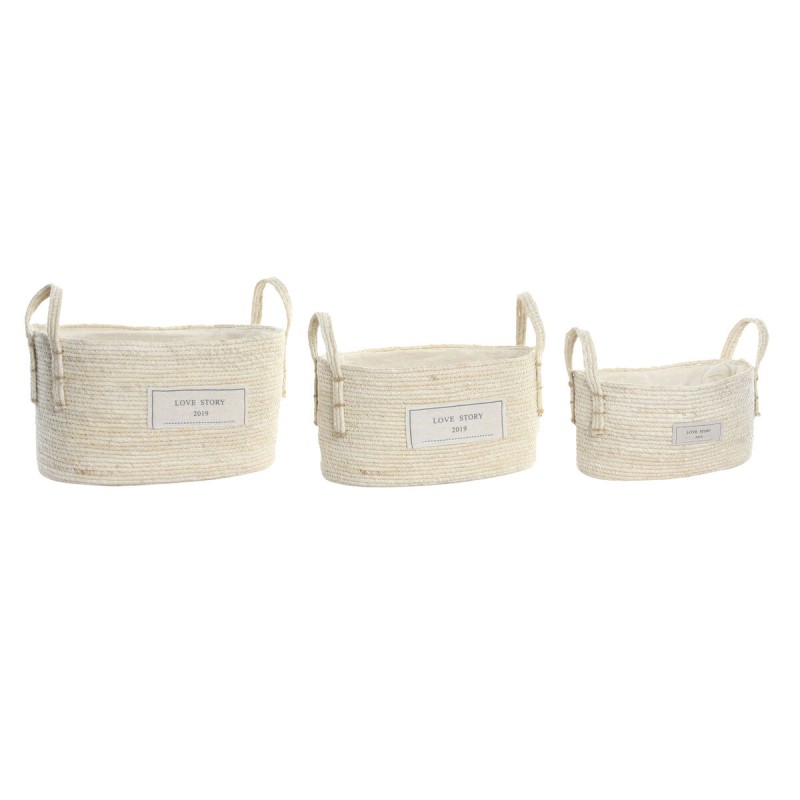 Set di Cestini DKD Home Decor Naturale Marrone Chiaro Fibra naturale Boho 34 x 23 x 20 cm 3 Pezzi