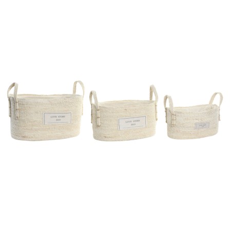 Set di Cestini DKD Home Decor Naturale Marrone Chiaro Fibra naturale Boho 34 x 23 x 20 cm 3 Pezzi