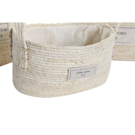 Set di Cestini DKD Home Decor Naturale Marrone Chiaro Fibra naturale Boho 34 x 23 x 20 cm 3 Pezzi