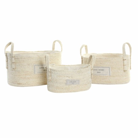 Set di Cestini DKD Home Decor Naturale Marrone Chiaro Fibra naturale Boho 34 x 23 x 20 cm 3 Pezzi