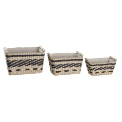 Set di Cestini DKD Home Decor Grigio Naturale Fibra naturale 38 x 26 x 24 cm 3 Pezzi