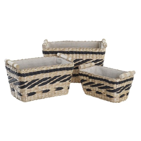 Set di Cestini DKD Home Decor Grigio Naturale Fibra naturale 38 x 26 x 24 cm 3 Pezzi