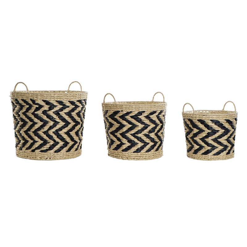 Set di Cestini DKD Home Decor Nero Marrone Chiaro Fibra naturale (3 Pezzi) (3 Unità) Set di Cestini DKD Home Decor Nero Marrone Chiaro Fibra naturale (3 Pezzi) (3 Unità)