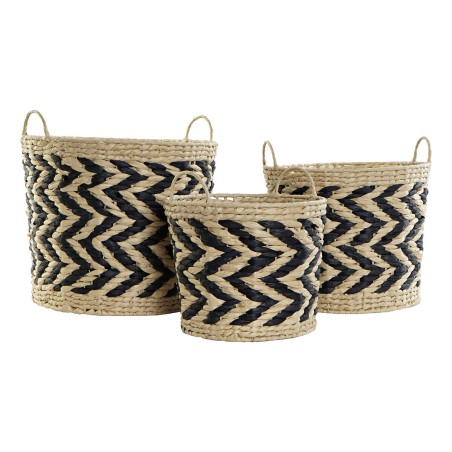 Set di Cestini DKD Home Decor Nero Marrone Chiaro Fibra naturale (3 Pezzi) (3 Unità)
