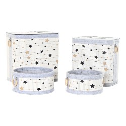 Set di Cesti DKD Home Decor Bianco Nero Grigio Dorato Bambù Stelle 41 x 31 x 42 cm 4 Pezzi