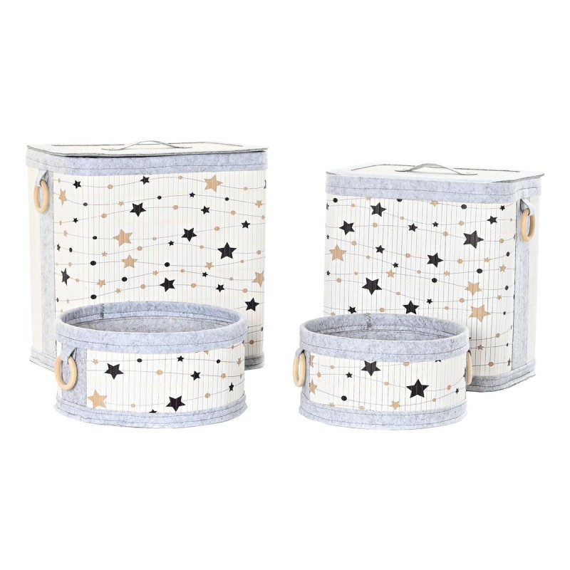 Set di Cesti DKD Home Decor Bianco Nero Grigio Dorato Bambù Stelle 41 x 31 x 42 cm 4 Pezzi