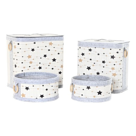 Set di Cesti DKD Home Decor Bianco Nero Grigio Dorato Bambù Stelle 41 x 31 x 42 cm 4 Pezzi