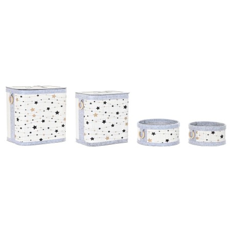 Set di Cesti DKD Home Decor Bianco Nero Grigio Dorato Bambù Stelle 41 x 31 x 42 cm 4 Pezzi