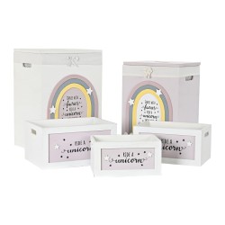 Set di Cesti DKD Home Decor Giallo Bianco Grigio Rosa Legno di paulownia Per bambini 40 x 30 x 55 cm 5 Pezzi (5 Unità)