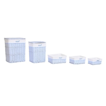 Set di Cesti DKD Home Decor Azzurro Celeste vimini Per bambini 44 x 34 x 56 cm 5 Pezzi