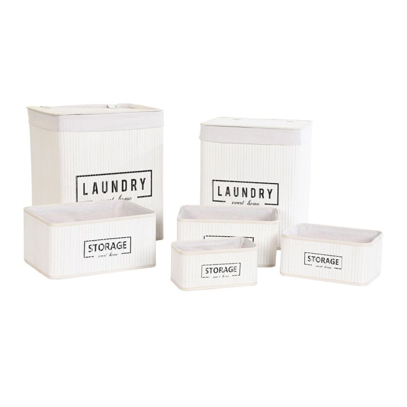 Set di Cesti DKD Home Decor Bianco Bambù 40 x 30 x 46 cm 5 Pezzi Set di Cesti DKD Home Decor Bianco Bambù 40 x 30 x 46 cm 5 Pezzi