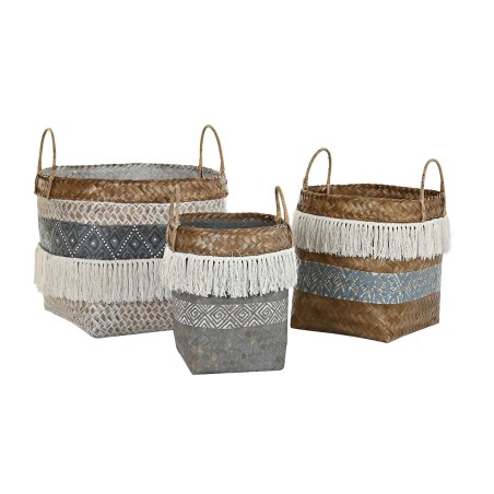 Set di Cestini DKD Home Decor Bianco Grigio Naturale Bambù