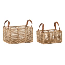 Set di Cestini DKD Home Decor Marrone Naturale Metallo Corda Boho 36 x 27 x 20 cm 36 x 27 x 33 cm