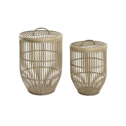 Set di Cestini DKD Home Decor Naturale Marrone Chiaro Bambù (2 Pezzi)