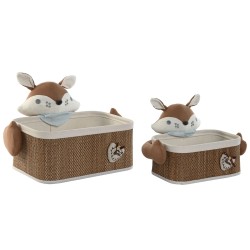 Set di Cestini Home ESPRIT Azzurro Marrone 43 x 33 x 32,5 cm 2 Pezzi