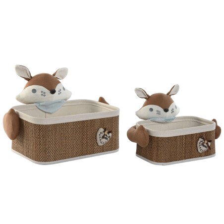 Set di Cestini Home ESPRIT Azzurro Marrone 43 x 33 x 32,5 cm 2 Pezzi