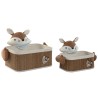Set di Cestini Home ESPRIT Azzurro Marrone 43 x 33 x 32,5 cm 2 Pezzi