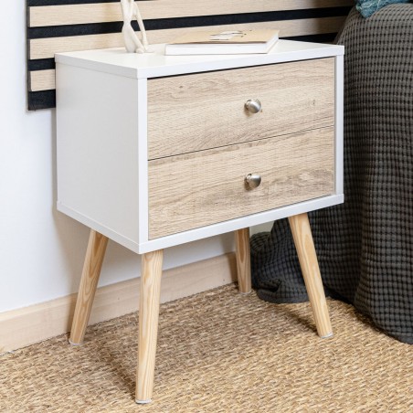 Comodino Vinthera Moa Bianco Marrone 40 x 49,5 x 30 cm