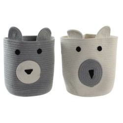 Cesta Decorativa DKD Home Decor Bianco Grigio Per bambini Orso 25 x 25 x 37 cm (2 Unità)