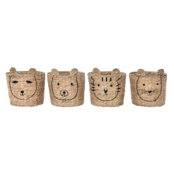 Cestino DKD Home Decor Marrone Nero Naturale Juncus animali Tropicale 35 x 35 x 35 cm (4 Unità)