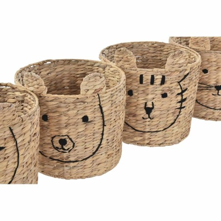 Cestino DKD Home Decor Marrone Nero Naturale Juncus animali Tropicale 35 x 35 x 35 cm (4 Unità)