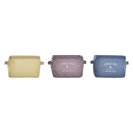 Cestino DKD Home Decor Giallo Azzurro Rosso Granato Tela Moderno 20 x 16 x 15 cm (3 Unità)
