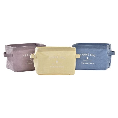 Cestino DKD Home Decor Giallo Azzurro Rosso Granato Tela Moderno 20 x 16 x 15 cm (3 Unità)