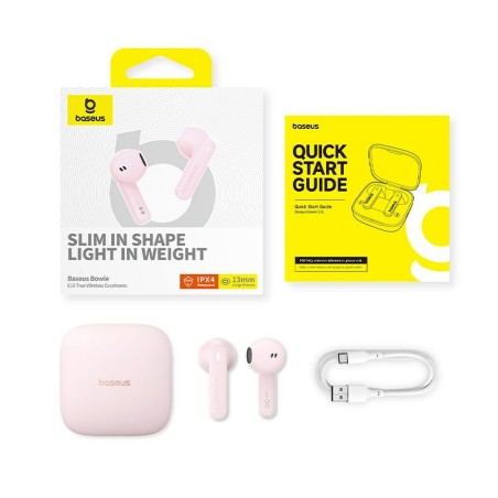 Auricolari Wireless con Custodia di Ricarica Baseus Bowie E16 Rosa