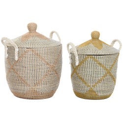 Set di Cestini Home ESPRIT Giallo Corallo Erba di mare (2 Pezzi)
