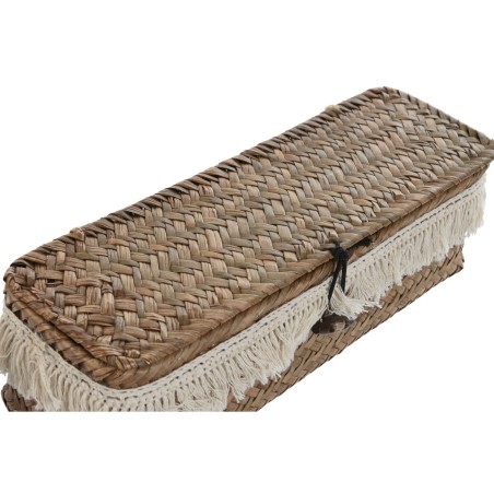 Set di Cestini Home ESPRIT Bianco Naturale Fibra naturale Boho Consumato 32 x 12 x 10 cm 3 Pezzi