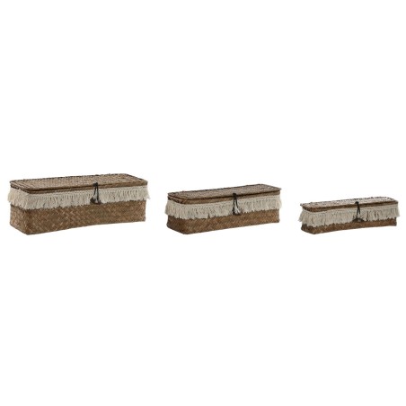 Set di Cestini Home ESPRIT Bianco Naturale Fibra naturale Boho Consumato 32 x 12 x 10 cm 3 Pezzi