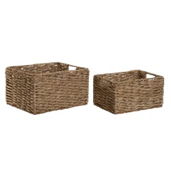 Set di Cestini Home ESPRIT Naturale Metallo Fibra naturale 36 x 28 x 21 cm 2 Pezzi