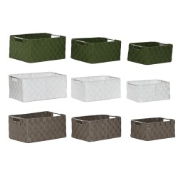 Set di Cestini Home ESPRIT Verde Grigio Crema Metallo polipropilene 38 x 28 x 17 cm 3 Pezzi (3 Unità)