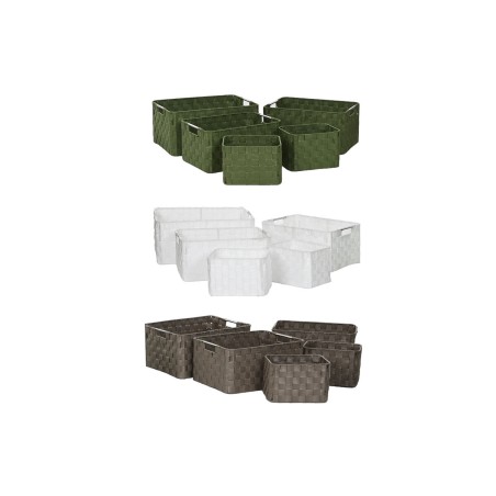 Set di Cestini Home ESPRIT Verde Grigio Crema Metallo polipropilene 44 x 32 x 20 cm (3 Unità)