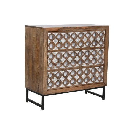 Cassettiera Home ESPRIT Marrone Nero Argentato Legno di mango Specchio Indiano 80 x 38 x 80 cm